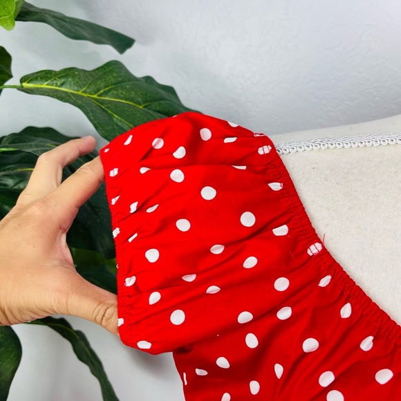 Red Retro 1950s Polka Dot Smock Swing Dress - Picture 4 of 8